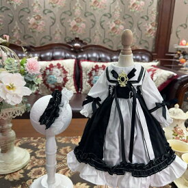 BJDドール服 クラシックロリータ ワンピース ゴシック ヘッドドレスセット 白 黒 ブローチ装飾 ブラック×ホワイト お嬢様風 1/3 1/4 1/6ドール用 ブライス 押しドール ドールアウトフィット クラシカル 撮影衣装 bjd 洋服 アンティークブローチ付きドレス 新入荷