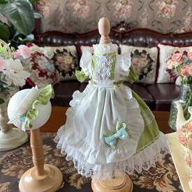 BJDドール服 メイド風 ワンピース エプロンドレス レース＆リボン付き グリーン 1/3 1/4 1/6 ハンドメイド アウトフィット ブライス ぬいぐるみ用 撮影衣装 清楚 可愛い ロリータ風 お姫様スタイル ドールウェア コスチューム 新入荷
