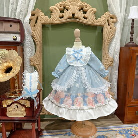 BJDドール服 ロリータドレスセット ブルー ぬいぐるみ 洋服 お姫様風 ワンピース＆ヘッドドレス 豪華レース フリル リボン付き 1/3 1/4 1/6 ブライス ドール用 ぬいぐるみ用 撮影用 衣装 可愛い ハンドメイド クラシカルロリータ風 ドールアウトフィット 新入荷