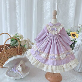 ドール服 ワンピース 頭飾りセット パープル レースドレス BJD 1/3 1/4 1/6 ブライス ドール用 ぬいぐるみ用 アウトフィット ボンネット お姫様風 ドール衣装 ゆめかわいい ハンドメイド ドール用ワンピース 撮影用コスチューム ロリータ風 レースリボン 長袖 上品