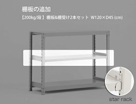 【部品】 軽中量スチール棚(200kg/段)用　追加棚板 （棚受け2本SET） 横幅 120×奥行 45(cm)/ラックと同時購入で送料無料！