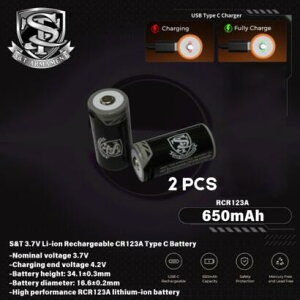 S&T CR123A Type-C�[�d���`�E���C�I���d�r 650mAh 2�{�Z�b�g