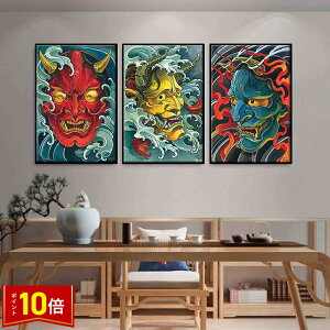 「★エントリーでポイント10倍」ファブリック 3枚セット 和風 絵画 インテリア 絵 アートフレーム 能面 般若面 鬼 鬼の面 人気30×40cm 壁掛け 壁絵 おしゃれ インテリアアート 玄関 リビング