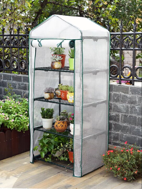 楽天市場 大還元クーポン 配布中 ビニール温室 四段 ビニールハウス ベランダ 家庭用 ガーデニング用品 ベランダ菜園 野菜 植物 花 鉢 園芸 観葉植物 多肉植物 ガーデンハウス フラワーハウス ラック 送料無料 Staraba