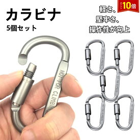 「店内3点で20％オフ＆P10倍」 カラビナ 5個セット アルミ 8cm キーリング キーホルダー Dリング Dカン キャンプ アウトドア 送料無料