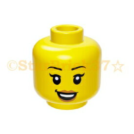 レゴ パーツ ミニフィグヘッド イエロー[黒い眉毛とピーチリップのニヤリ笑顔の女性顔] LEGO ばら売り