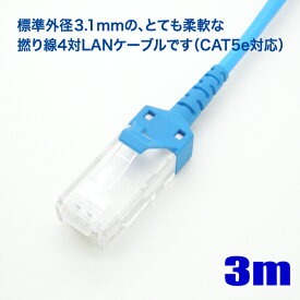 極細径 LAN ケーブル 3m cat5e 対応 撚り線 ストレート結線 568B 岡野電線【在庫品】