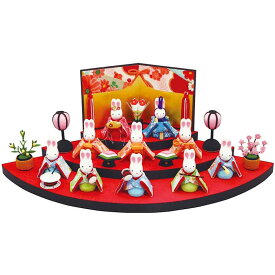 かわいい 雛人形 うさぎ ひな人形 ちりめん 雛飾り [扇面あざやか兎の10人揃い] 1-842 [ウサギ コンパクト飾り ミニサイズ ちりめん雛 縮緬 初節句]