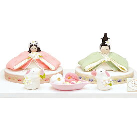 雛人形 かわいい ちりめん 親王飾り [Fwari Hina ともぐもぐ兎] 木製台セット 1-927 [ひな人形 リュウコドウ 龍虎堂 コンパクト飾り 小さい ちりめん雛 縮緬]