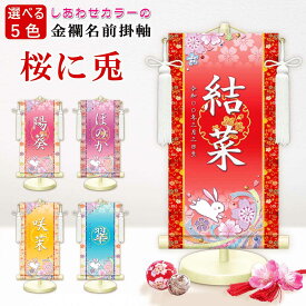 雛人形 名前旗 名入掛け軸 [桜に兎] [桃 紫 赤 青 黄] おしゃれ モダン 友禅 スタンド付 [ひな人形 初節句 出産祝い 女の子]