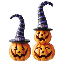 ハロウィン かぼちゃ 置物 ハットパンプキン フェイス [高さ18cm/22cm] [SE17-15-9] [カボチャ 飾り 小物 雑貨 インテリア オブジェ パーティー オバケ お化け]