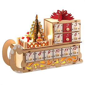 [XSS]クリスマス 飾り 木製 アドベントカレンダー [ソリ] [SE28-2-9] 高さ21cm [LED ナチュラル ウッド 北欧 雑貨 置物 calendar インテリア オブジェ パーティー グッズ 雪だるま トナカイ X'mas christmas]