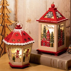 [XSS]クリスマス 飾り 光る led ランタン [ウッドライトハウス] [SE08-78-8] [スクエア/六角] LEDライト付 高さ20-23cm [灯り スノーマン 北欧 雑貨 置物 インテリアライト オブジェ パーティー グッズ 雪だるま トナカイ X'mas christmas]