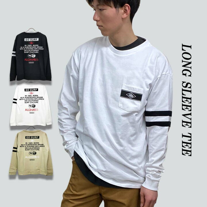 楽天市場 Sale セール ロンt メンズ サーフブランド ストリート ロングスリーブt 長袖 Tシャツ 袖ライン ポケットt バックプリント トップス プリント ロゴ クルーネック アメカジ 大きいサイズ 代 30代 40代 50代 カジュアル おしゃれ かっこいい ミッションベイ