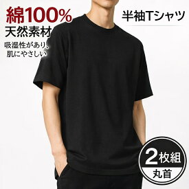 【2枚組】メンズTシャツ 半袖 半袖Tシャツ メンズ 黒 ブラック 綿100％ 無地Tシャツ 丸首 クルーネック インナーTシャツ コットン 抗菌防臭 ワイシャツインナー ビジネス 作業着 通勤 通学 吸汗 通気性 快適 オールシーズン 2枚セット M L LL