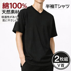 【2枚組】メンズTシャツ 半袖 無地Tシャツ VネックTシャツ 黒 ブラック 綿100％ インナーTシャツ コットン 抗菌防臭 透けにくい ワイシャツインナー ビジネス 作業着インナー 吸汗 通気性 快適 デイリー オールシーズン M L LL