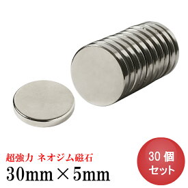 【4/25 10％OFF・最大P8倍】ネオジム磁石 ネオジウム磁石 30mm×5mm 丸型 ボタン型 超強力 強力 磁石 マグネット N35 永久磁石 磁力 DIY オフィス 事務所 倉庫 工業 建築 工場 送料無料 あす楽 領収書発行 まとめ買い (スターフォーカス)【30個セット】