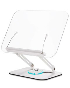 viozon アクリル製ブックスタンド 書見台 読書用、料理本ホルダー、筆記台 本立て、高さと角度調整可能、360°回転ベース、折りたたみ可能 持ち運び便利、軽い、オフィス、キッチン、学校の