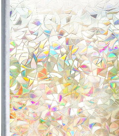 Homein ステンドグラスシール 窓ガラス 目隠しシート おしゃれ窓フィルム 装飾 uvカツト 光に当たると虹色の輝きでキラキラ 結露防止 ガラス飛散防止 水で貼る 剥がせる めかくしシート 簡単貼り付け 網入りガラスも適用 44.5x200cm