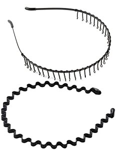 shefun メンズ カチューシャ スプリング ヘアバンド 鉄 波型 くし付き 滑り止め 痛くない 黒 シンプル 前髪 髪飾り 2本セット JP159