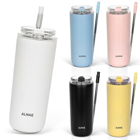 ALNAE タンブラー 500ml 水筒 可伸縮ストロー付き 直飲み 蓋付き こぼれない 二重構造 保温保冷 持ち運び アウトドア プレゼント用 女の子 男の子 5色