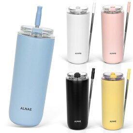 ALNAE タンブラー 500ml 水筒 可伸縮ストロー付き 直飲み 蓋付き こぼれない 二重構造 保温保冷 持ち運び アウトドア プレゼント用 女の子 男の子 5色