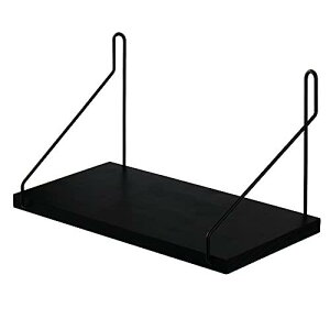 ウォールシェルフ 天然木 壁掛け棚 鉄製 ワイヤー壁棚 賃貸 飾り棚 壁面収納 無痕釘 ネジ 木製 (ブラック, 30cm)