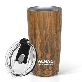 ALNAE タンブラー ふた付き 真空断熱 600ml 水筒 マグボトル コーヒーカップ 二重構造 保温保冷 直飲み 大容量 ビール コーヒー 直接ドリップ 木目調