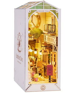 Robotime 3D ウッドパズル DIY 木製 ブックヌークキット ブックスタンド LEDライト付き ミニチュアハウスキット クリスマス 誕生日プレゼント (サンシャインタウン)