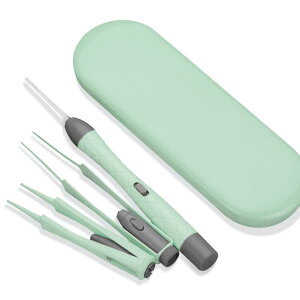 LEDライト付 耳かき ピンセット USB充電式 みみかき 耳掃除 鼻くそ取りピンセット 耳かきセット ライト付耳かき 鼻洗浄ピンセット 子供/お年寄り/家庭用 はっきり見える 携帯便利 (ライトグリ
