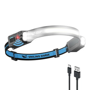 Smiling Shark �w�b�h���C�g TD-0123-S �y2�̏W�����C�g�E���L���Ǝ˔͈́zType-C�[�d�� ���P�x LED�w�b�h�����v ���� 5�Ɩ����[�h �_�� 270°�ȏ�L�p�Ɩ� �l���Z���T�[�t�� 8���ԘA���g�p�\ IPX4