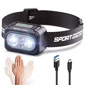 Tebool �w�b�h���C�g Type-C�[�d�� ��e��1200mAh ���P�x LED 600���[���� ��U��Z���T�[�@�\�t�� 6��_�����[�h �ԁ������C�g SOS�_�� ���ɂ� �w�b�h�����v �h���h�o 60°�p�x������ ��ނ� �œK 