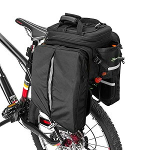 ROCKBROSリアバッグ 自転車 パニアバッグ 自転車サイドバッグ 大容量 17L-35L拡張可能 仕切り板/防水カバー付き 多機能 カメラバッグ ツーリングバッグ(ブラック)