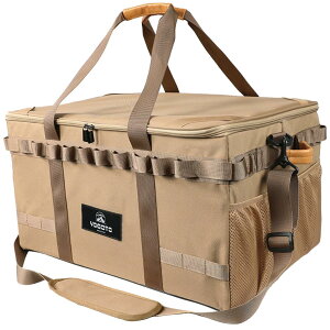 YOGOTO 収納ボックス アウトドア キャンプ ギアボックス コンテナ 60L トランク収納 大容量 深型 車載収納 ソロキャンプ用 ギアケース 底面防水 仕切り付き 大きいサイズ 折り畳み式 メッシュ