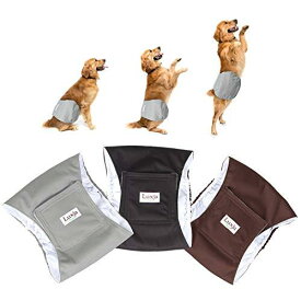 Luxja 犬用マナーベルト 男の子 メッシュ 防水 伸縮性 3点セット マーキング お漏らし オシッコ対策 お出かけ しつけ 介護用(L,黒+グレー+コーヒー色)