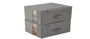 TIANZONG収納ボックス 収納ケース 大容量 衣類収納 折りたたみ 取っ手付き ふた付き おしゃれ 布製 衣装ケース 透明窓付き ファスナー (グレー, 幅45×奥行35×高さ25cm 2点セット)