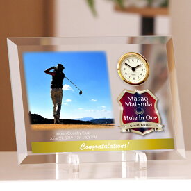 ホールインワン記念 「エンブレム赤 ガラスプレート置き時計」 | ゴルフ,野球,サッカー,テニス,スポーツ優勝,達成記念