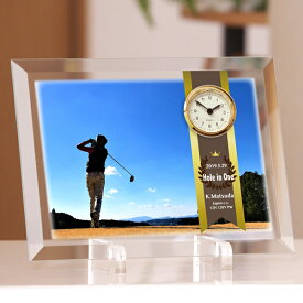 ホールインワン記念 「エンブレムタペストリー ガラスプレート置き時計」 | ゴルフ,野球,サッカー,テニス,スポーツ優勝,達成記念