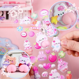 【プレゼントにもおすすめ！】ぷにぷに おしりシール 可愛い キャラクターご褒美シール ステッカー デコレーション スクイーズ シール 立体 泡ステッカー うさぎ くま ねこ おしりぷにぷにシール 3D ふわふわ ステッカー シール帳ぷくぷく 手帳用ぷくぷくシール ご褒美シール