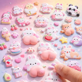 【SNSで話題沸騰！】おしりシール ぷにぷに 立体シール キャラクター 3D ぷっくりシール もちもち 3Dシール ふんわり もちもち かわいい ぷっくり 動物 ぷくぷく 女の子 シール帳 手帳用ぷくぷくシール ご褒美シール レアシール デコシール くま うさぎ ぷっくり立体シール