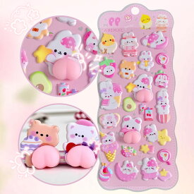 【ふわふわ！ぷにぷに！】立体シール 3Dシール ぷっくりシール 3d 立体 シール ぷっくり 装飾用 ごほうび ステッカー うさぎ くま 立体 DIY用 手帳 アルバム スマホケース 日記帳用 キャラクター 手芸用 子供用 デコシール 装飾用 ごほうびシール キラキラ DIY ステッカー