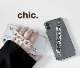 iPhone ケース 韓国 スマホ カバー 【送料無料】 ハート チェーン iPhone スマホケース ゴールド ハンドル リング 12 pro mini max 11 X XS 7 8 plus SE 機能的 便利 最新 デザイン