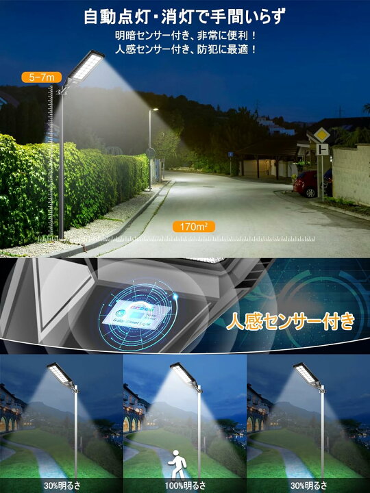 楽天市場】ソーラー街灯 led街灯 500w 30000lm センサーライト 