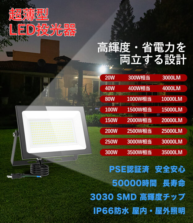 楽天市場】【超薄型・2個】morson LED投光器 80W 10000LM 昼光色 電球 