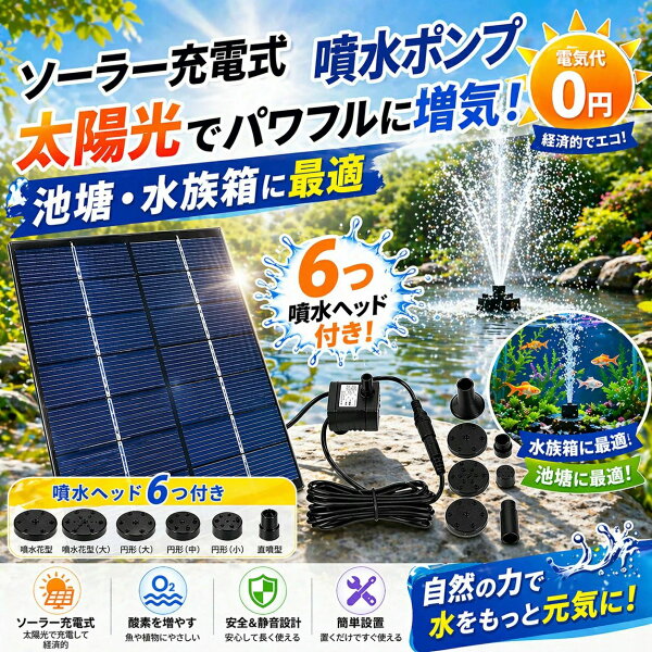ソーラーパネル 池ポンプ メダカのエアーレーション 噴水ポンプ 太陽光充電式エアポンプ ソーラー 池 エアポンプ ソーラー ビオトープ/庭池/屋外/生け簀/アクアリウム/魚タンク 防水  水槽 ソーラーエアーポンプ エアレーション 各種水槽の酸素供給 ソーラー噴水ポンプ