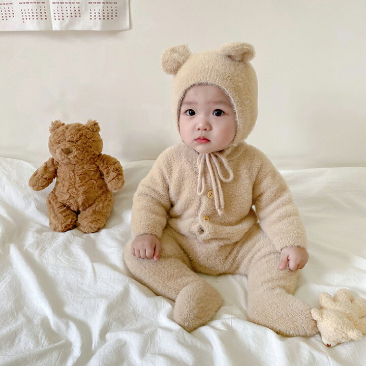 楽天市場】ロンパース ベビー服 くまちゃん 着ぐるみ 2点セット 熊耳 