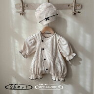 ベビー服 ロンパース 女の子 帽子付き 赤ちゃん ドット柄 水玉 フリル 可愛い 子供服 ベビー ルームウェ…