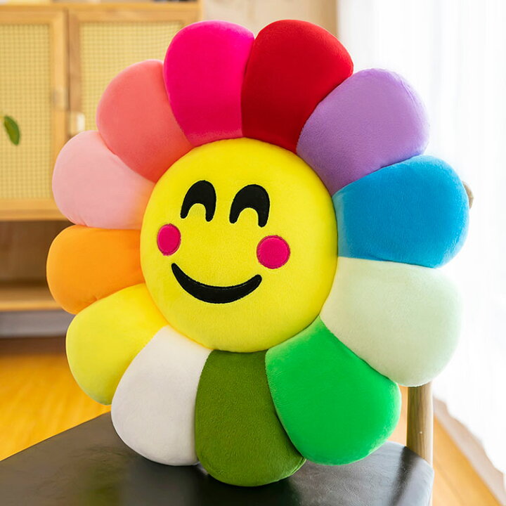 楽天市場 七色の太陽花 座布団 腰当 可愛い シートクッション チェアパッド 腰痛対策 痔にも ドーナツ枕 ぬいぐるみ 抱き枕 クッション 畳 布団 幼稚園 インテリア ふわふわ スマイル 円形 ラウンド フロアマット クリスマス プレゼント ギフト スタートワンホーム