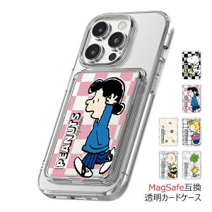 Snoopy Friends Run Pattern Clear Magnetic Slide Card Case MagSafe�݊� �J�[�h�P�[�X