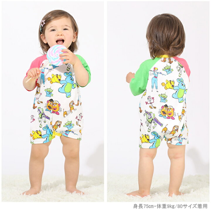 楽天市場 5 16 13 59まで S60 アウトレット ディズニー ネオン ラグラン ロンパース 4930b ベビードール Babydoll 子供服 ベビー 男の子 女の子 Disney Collection Babydoll